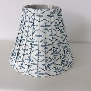 Pale blue and white printed lampshade.